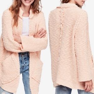 Free People Longline Cardigan open Sweater Jacket Peach knit oversized pink